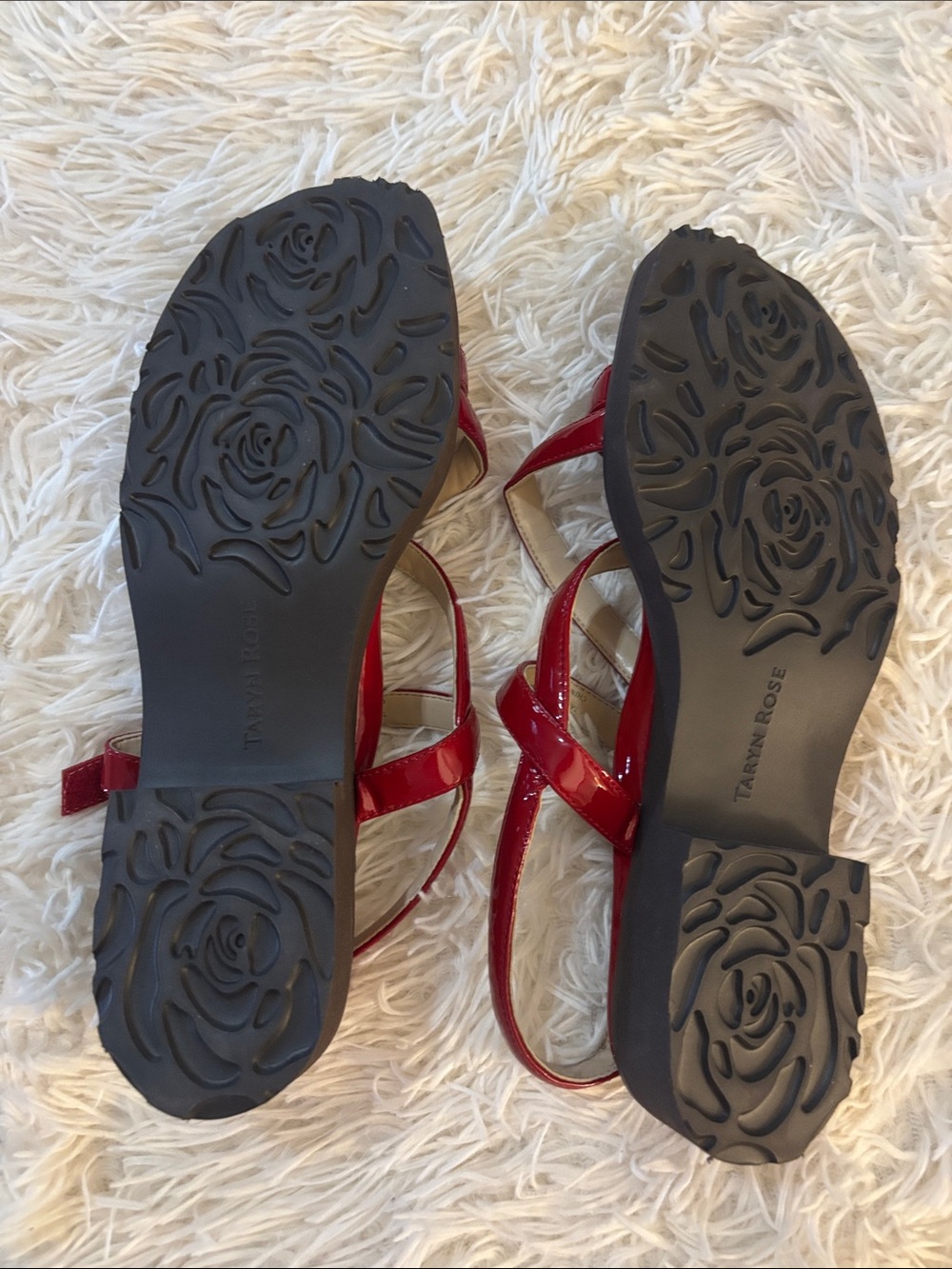 Taryn Rose Red Patent Crisscross Ankle-Strap Sandals - Picture 3 of 6